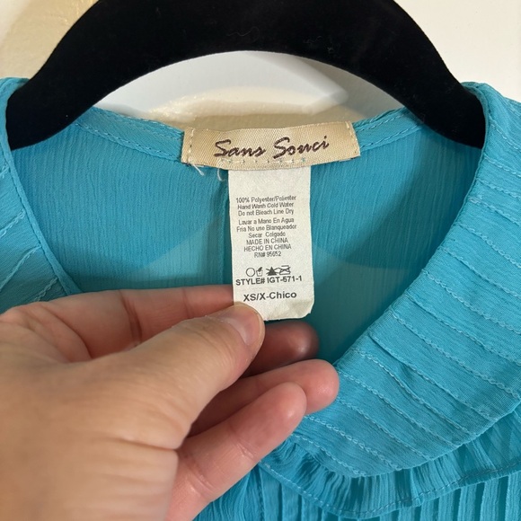 Sans Souci Vintage Inspired Turquoise Blouse - Picture 5 of 10